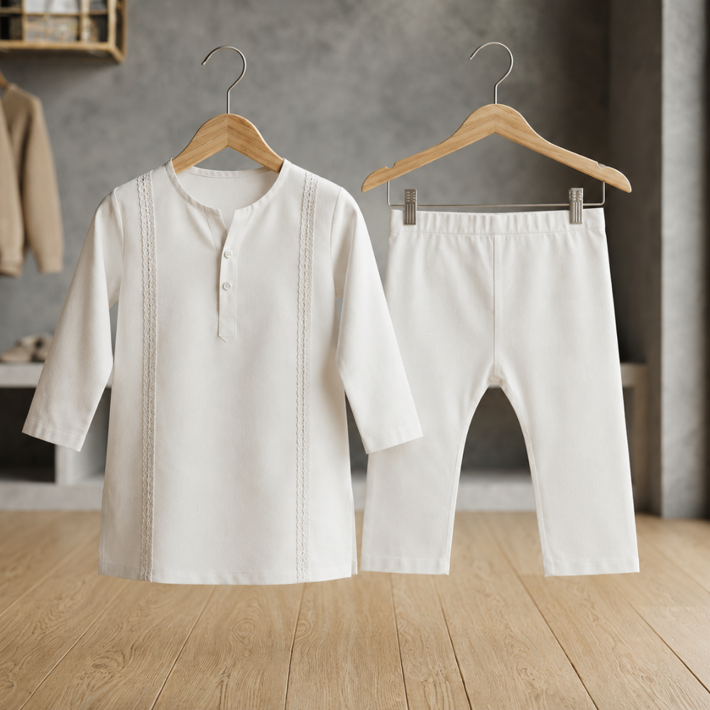 Off White Pure Lawn - Kids