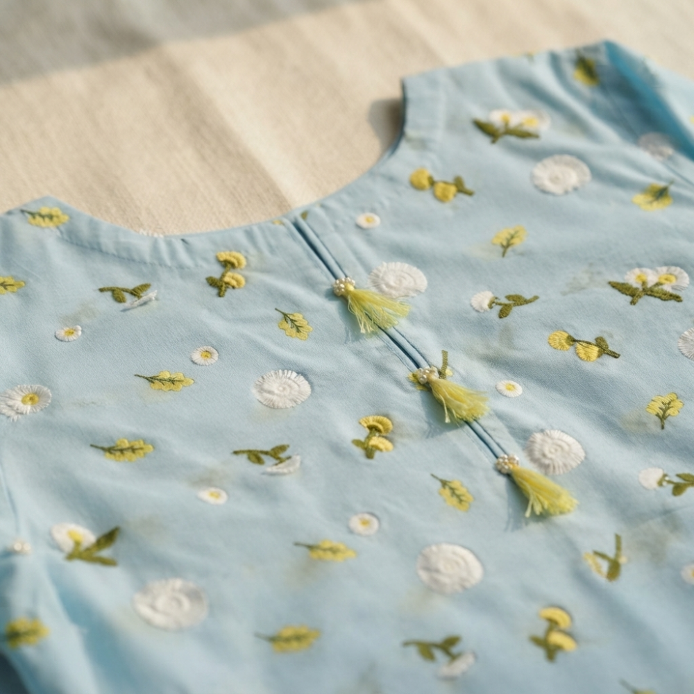 Sky Blue 3D Chikankari Pure Lawn - Women