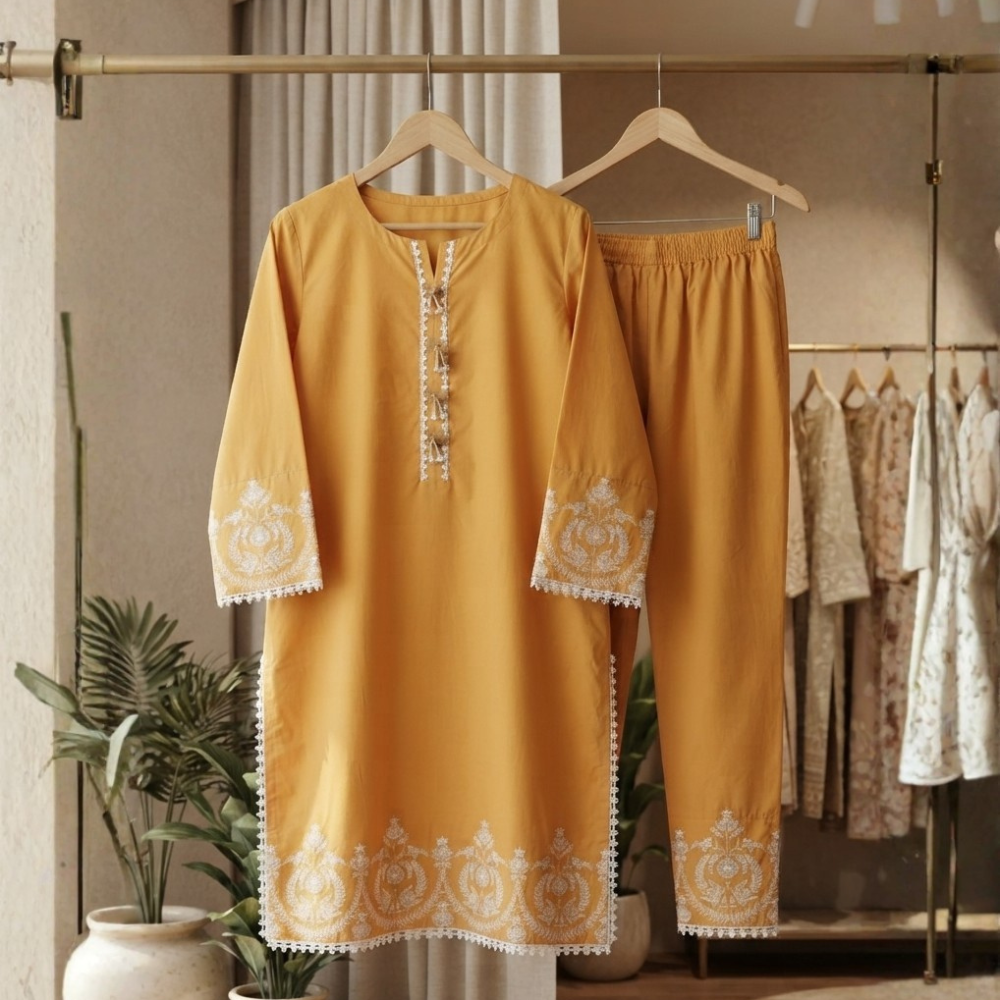 Mustard Gold Embroidered Pure Lawn - Women
