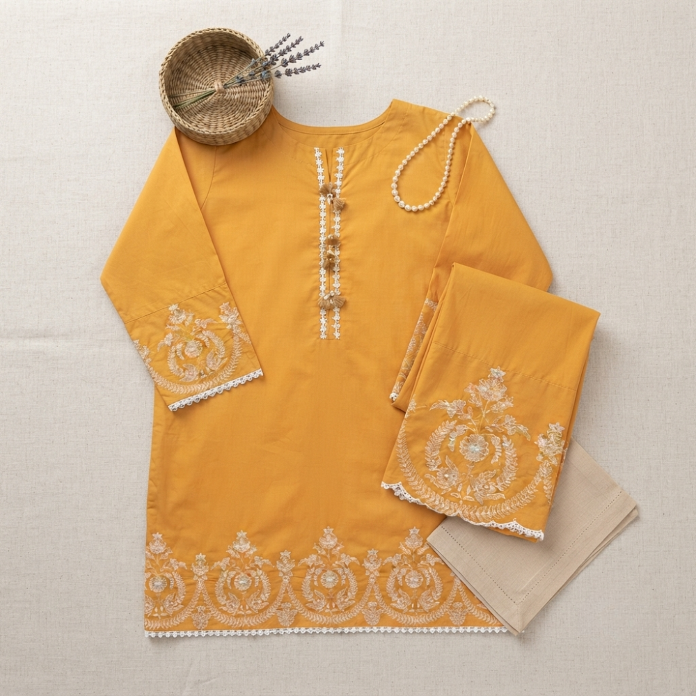 Mustard Gold Embroidered Pure Lawn - Women