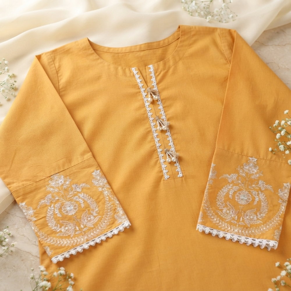 Mustard Gold Embroidered Pure Lawn - Women