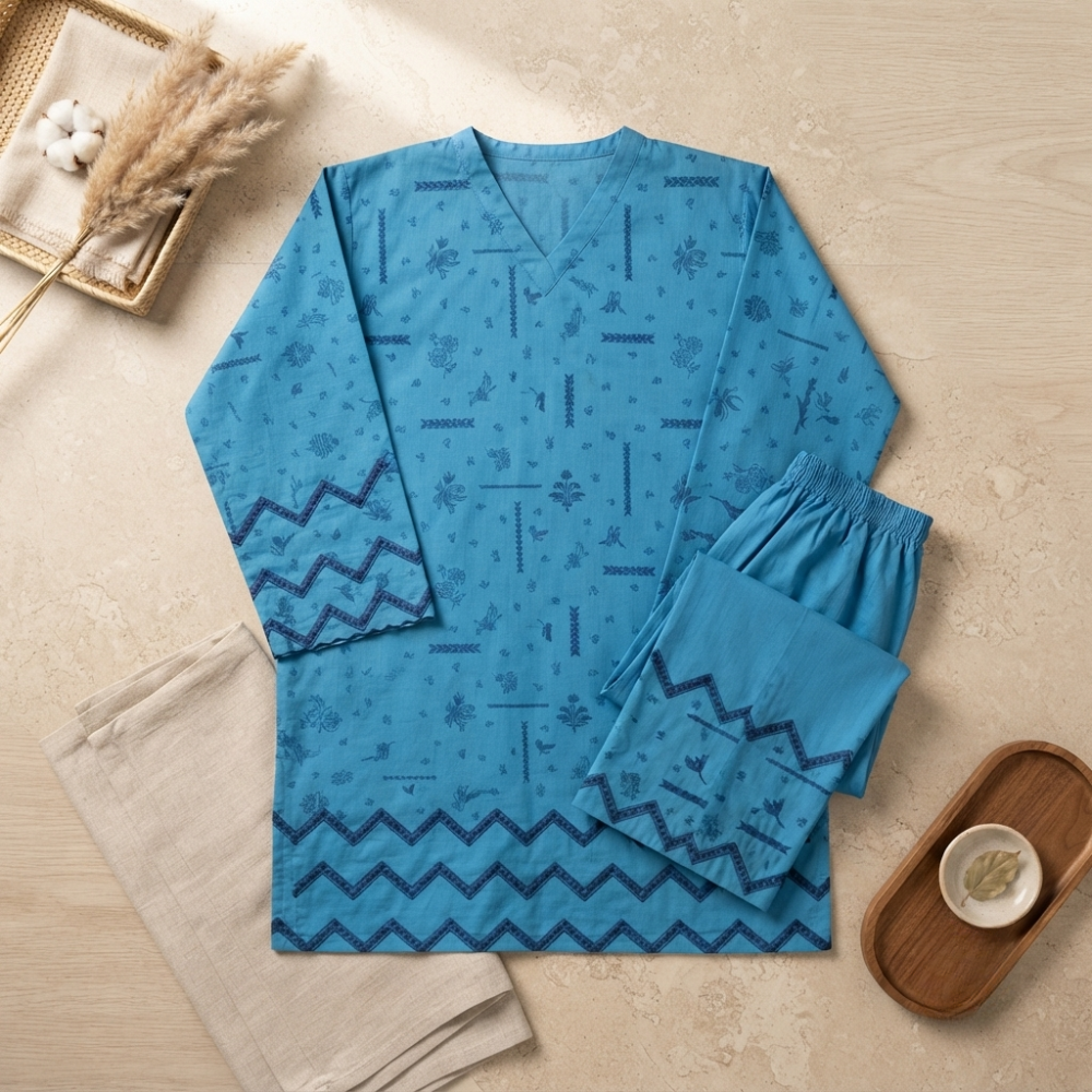 Royal Blue Embroidered Lawn - Women