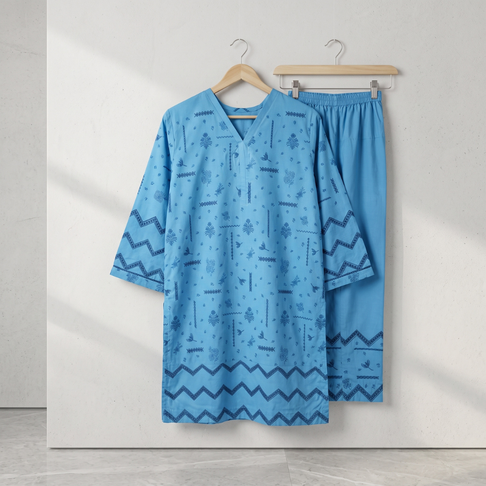 Royal Blue Embroidered Lawn - Women