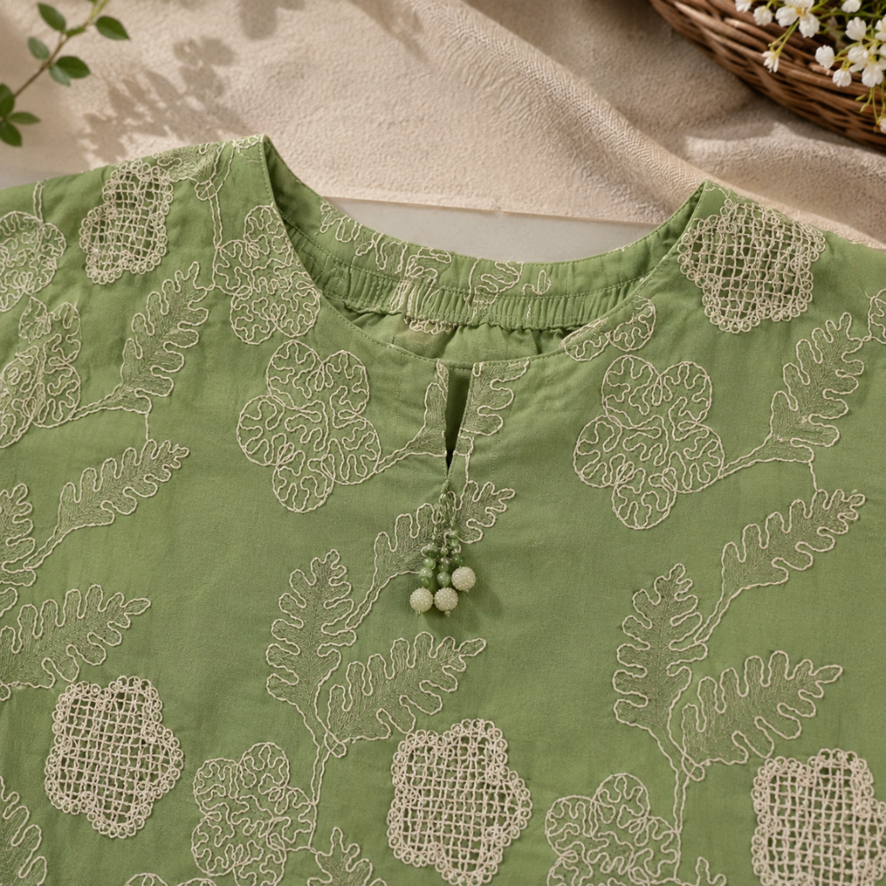 Pistachio Green Pure Embroidered Silk Lawn - Women