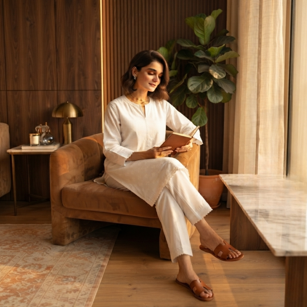White lawyer Embroidered Chiken kaari Pure Lawn - Women