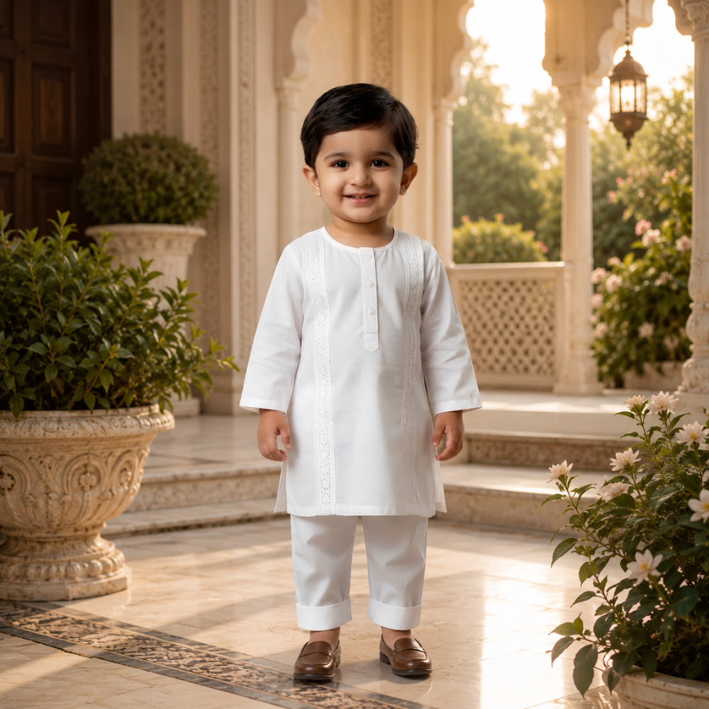 Off White Pure Lawn - Kids