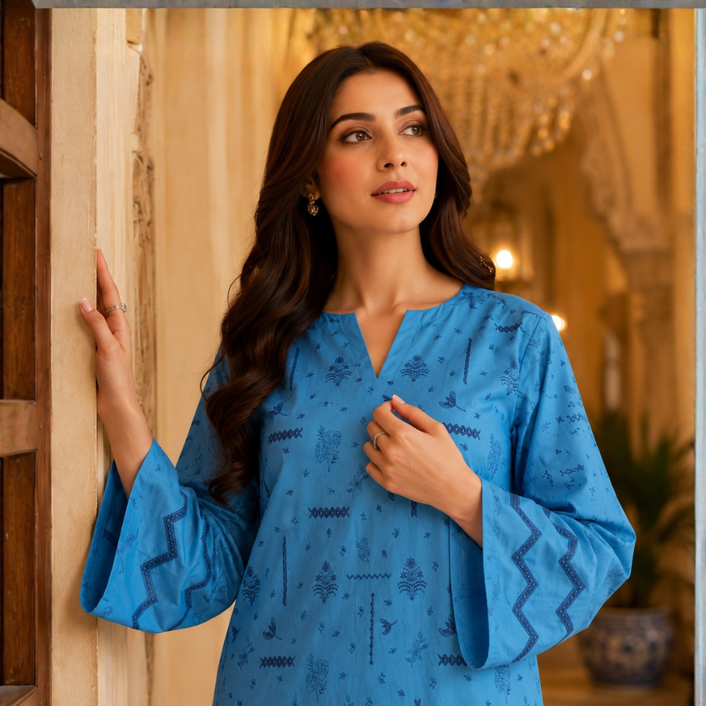 Royal Blue Embroidered Lawn - Women