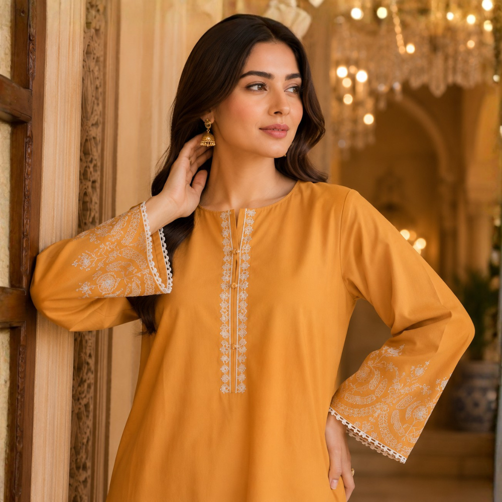 Mustard Gold Embroidered Pure Lawn - Women