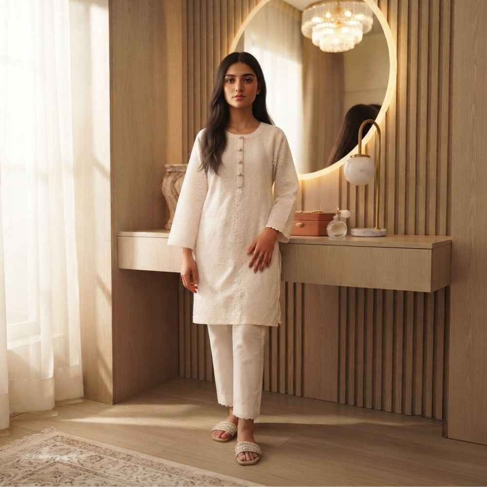White Cut Lawyer work Chicken kaari Pure Lawn - Women