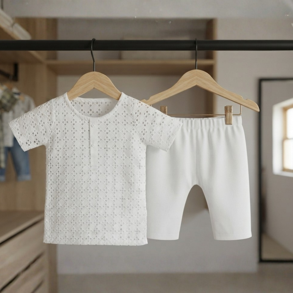 Off White Pure Chikan Lawn - Kids