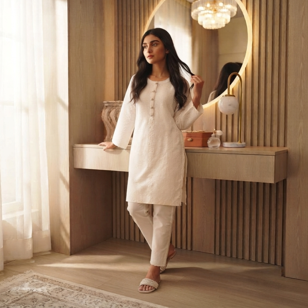 White Cut Lawyer work Chicken kaari Pure Lawn - Women