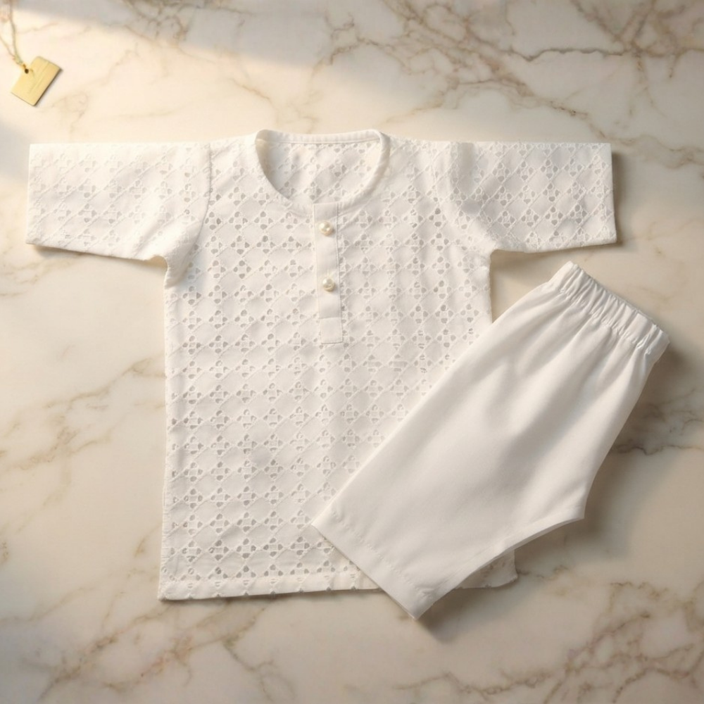 Off White Pure Chikan Lawn - Kids