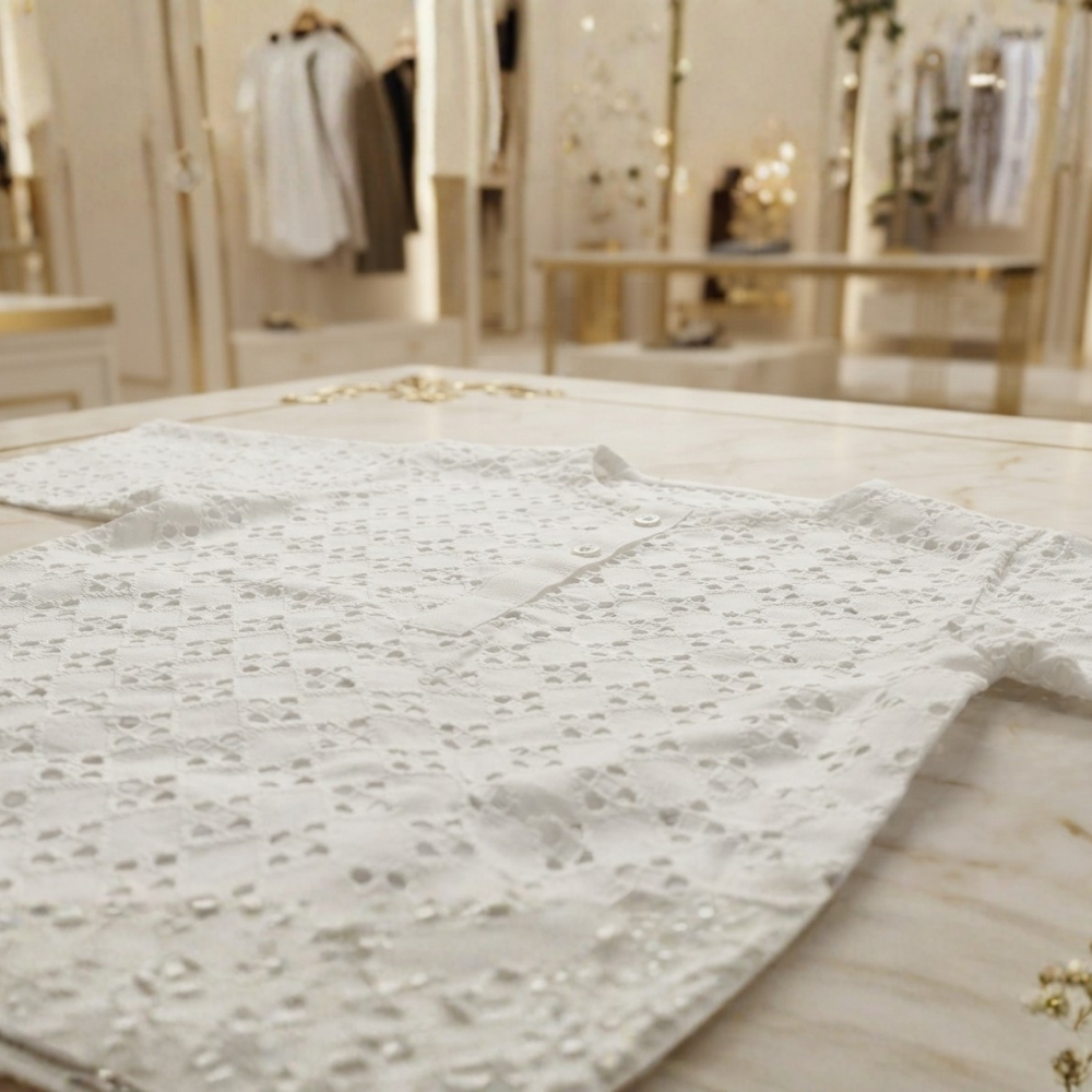 Off White Pure Chikan Lawn - Kids