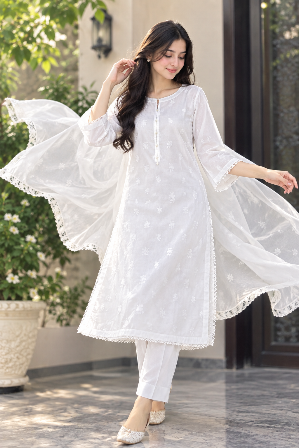 Pure White Chiken kaari Lawn - Women