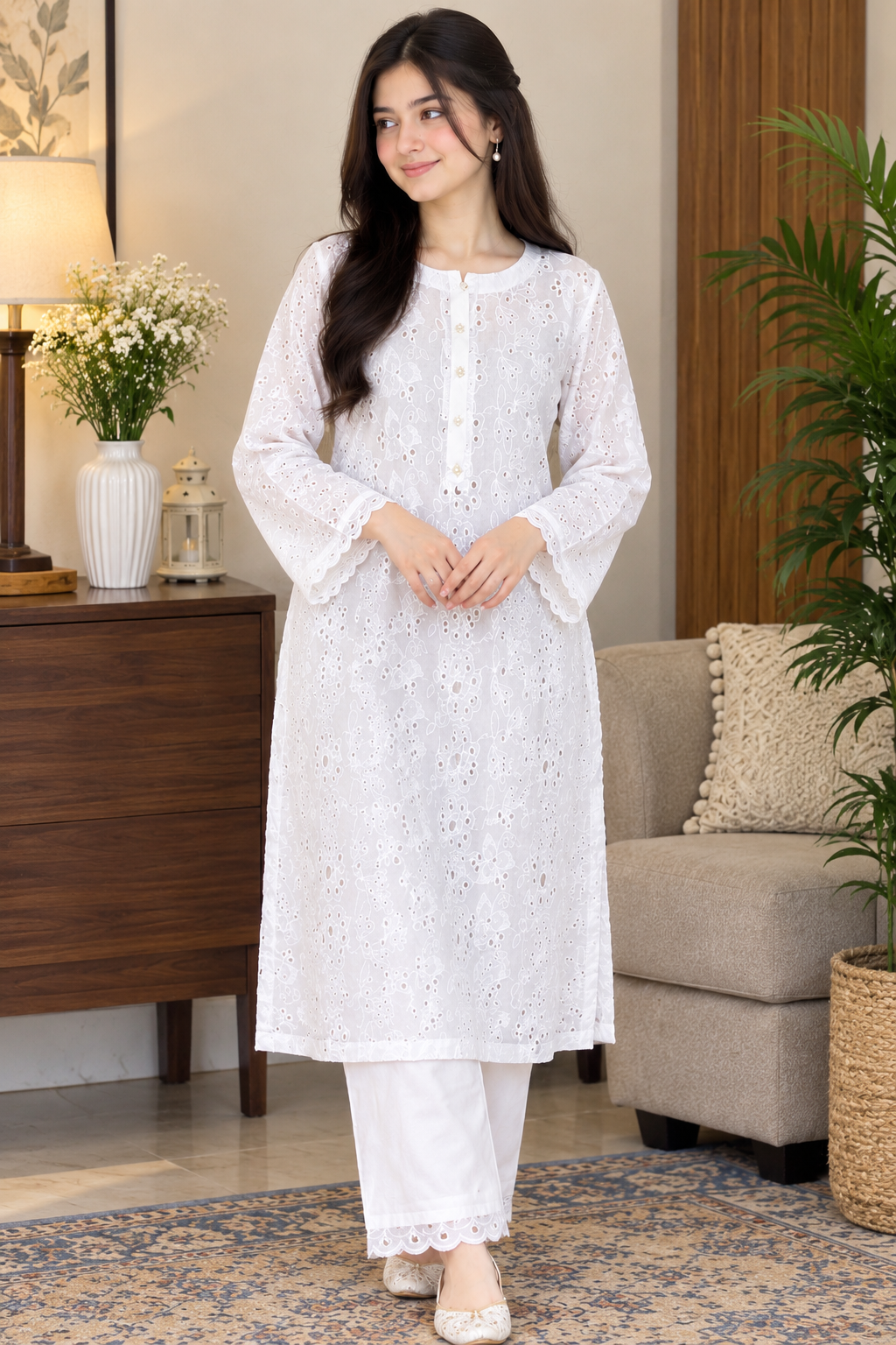 White Cut work Chiken kaari Pure Lawn - Women