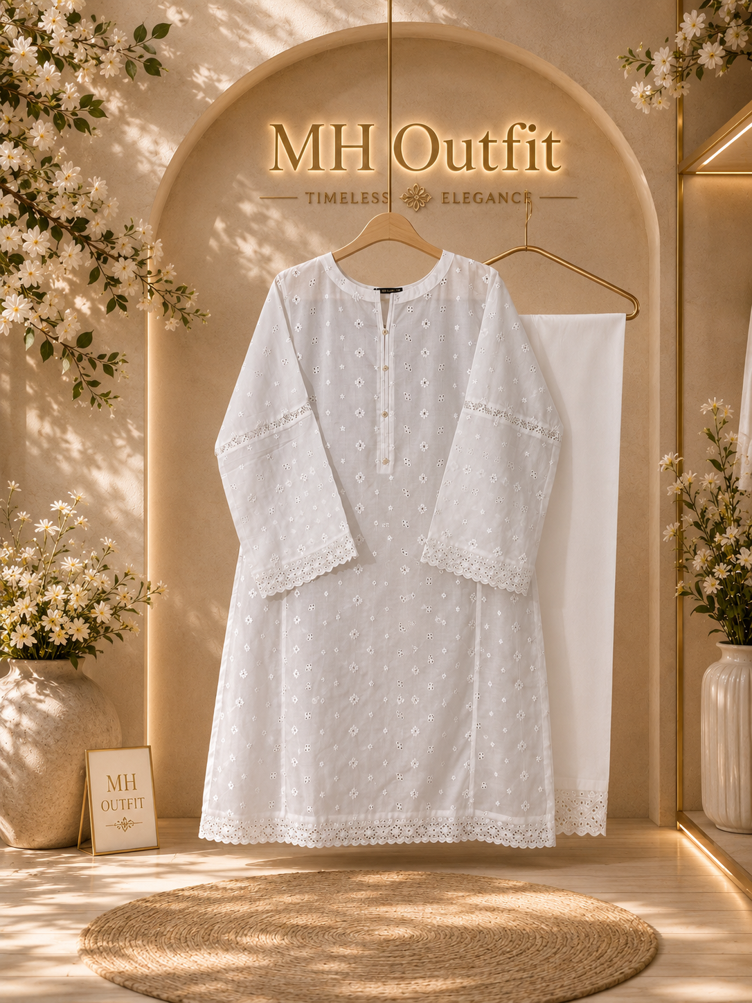 White Embroidered Chiken kaari Pure Lawn - Women