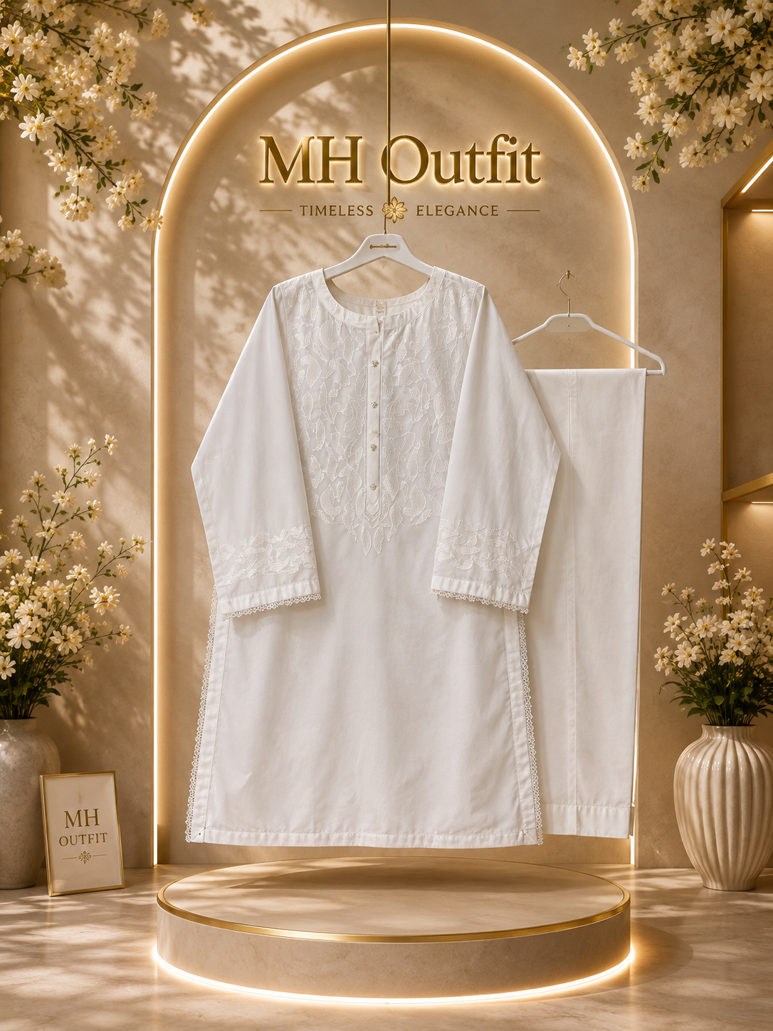 Premium Pure White Chikankari Lawn - Women