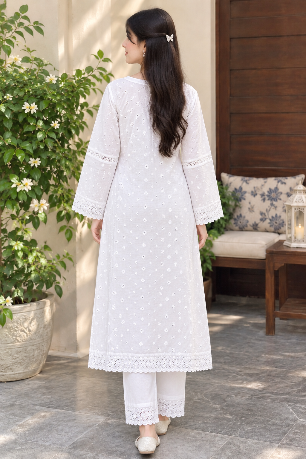 White Embroidered Chiken kaari Pure Lawn - Women