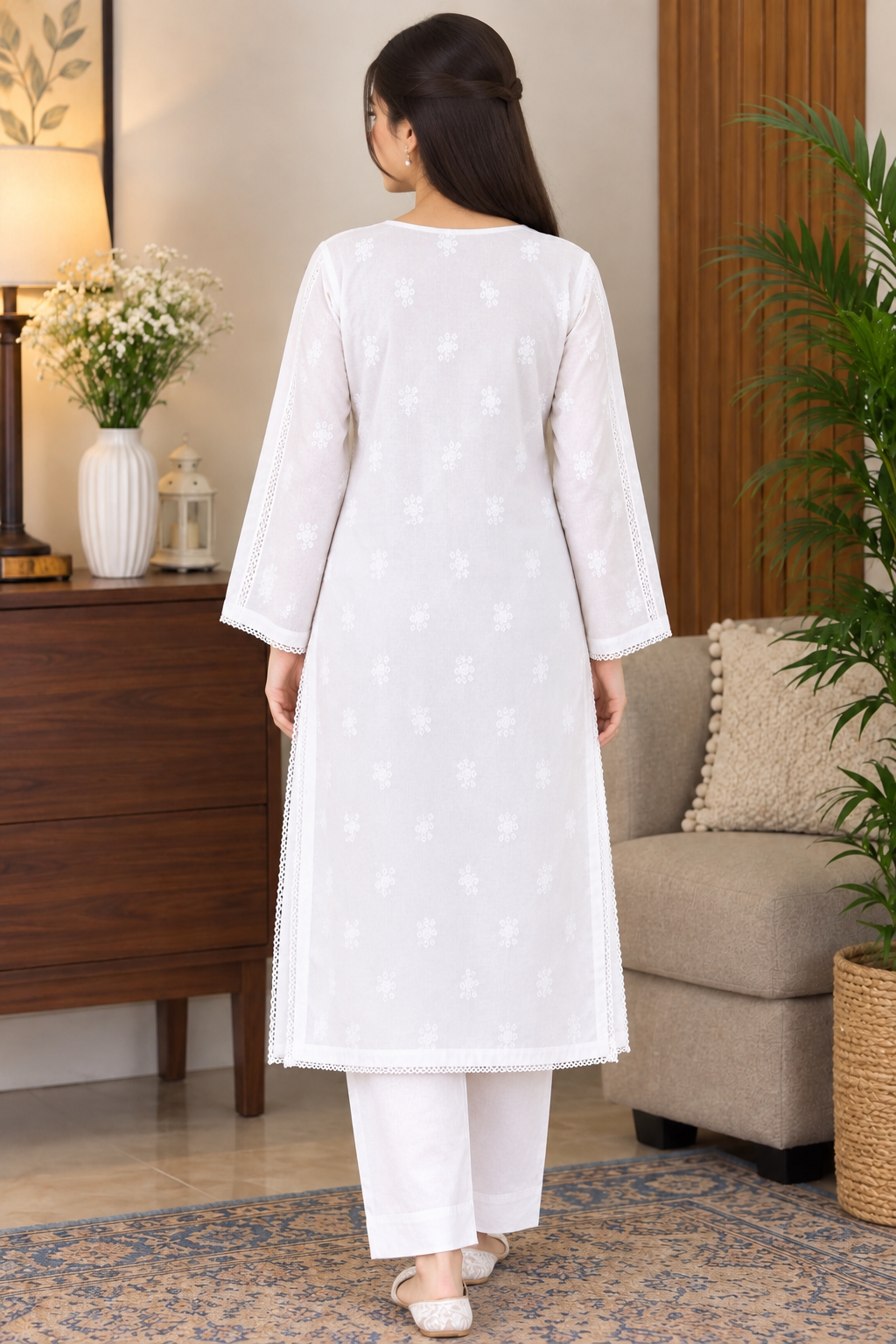 Pure White Chiken kaari Lawn - Women