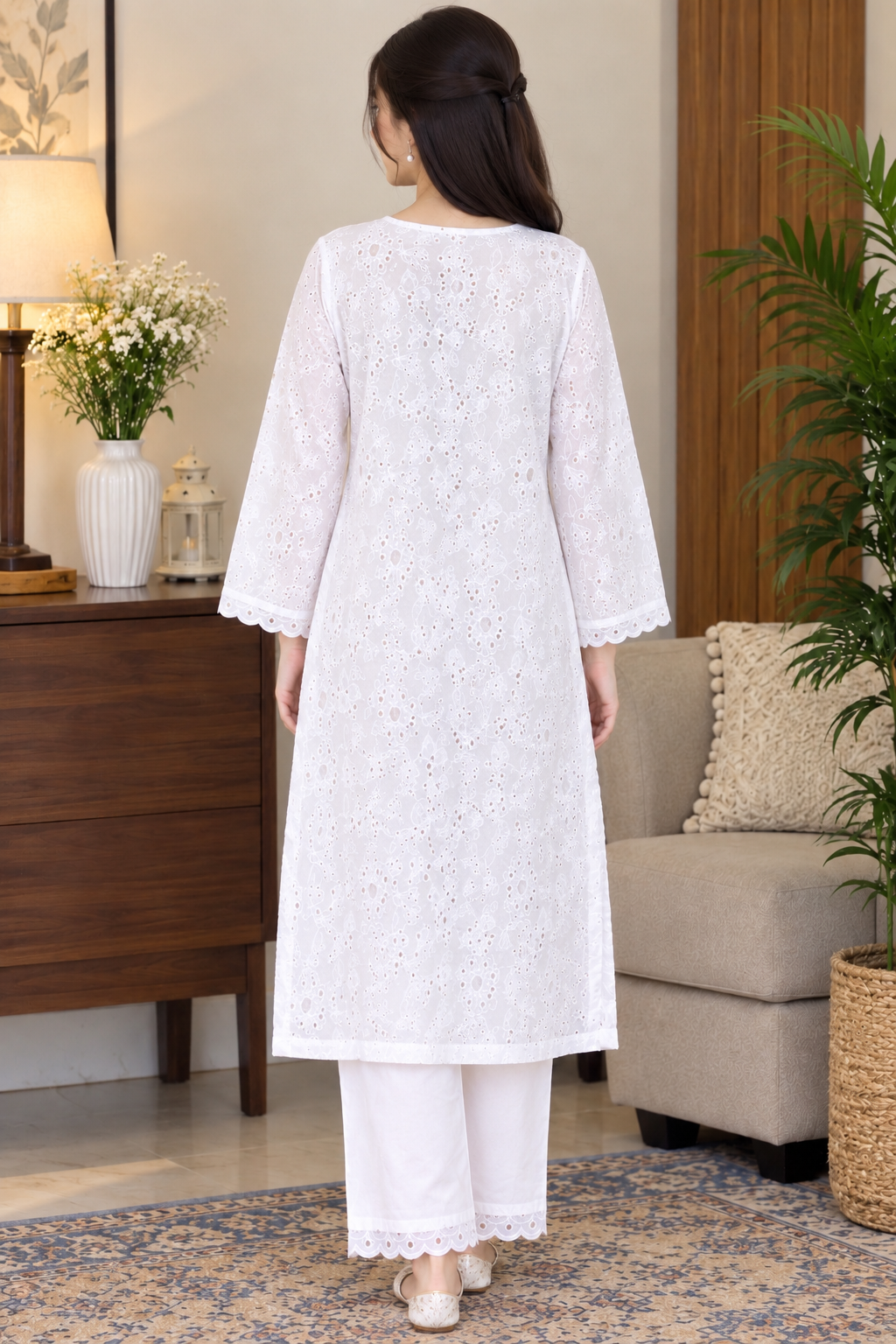 White Cut work Chiken kaari Pure Lawn - Women