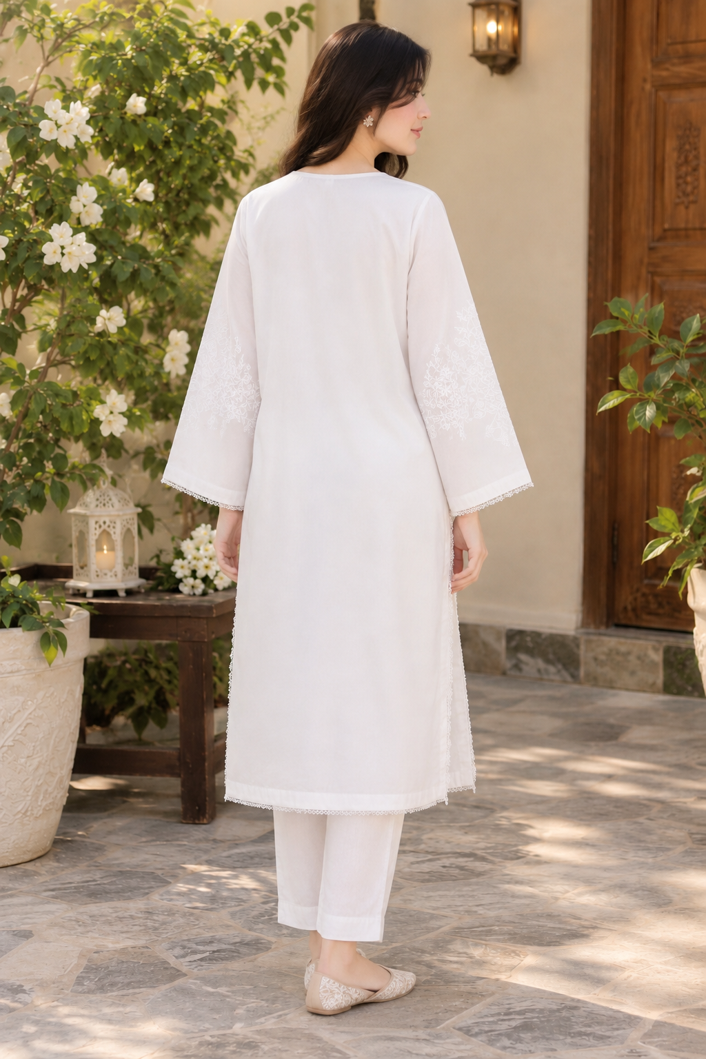 Premium Pure White Chikankari Lawn - Women