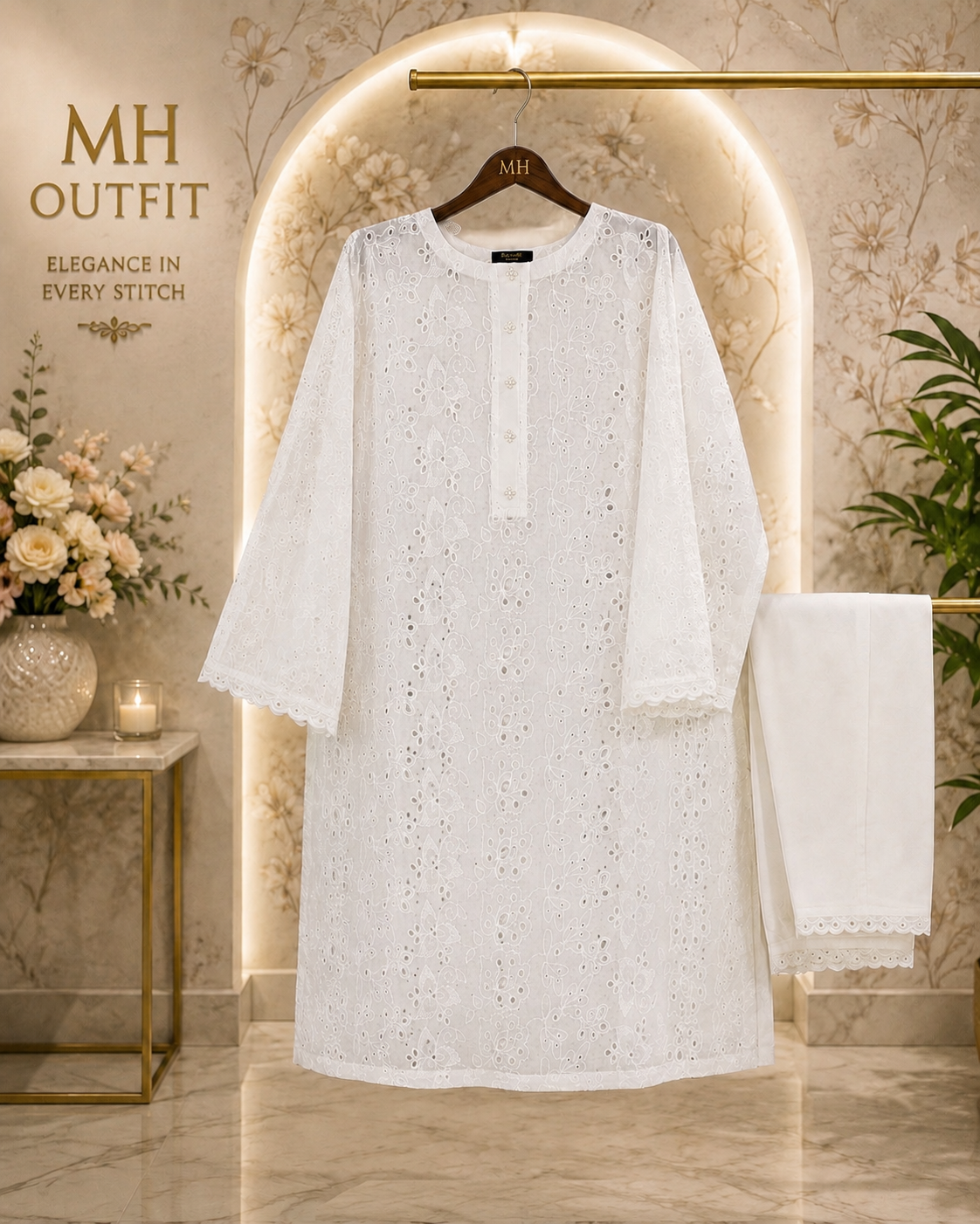 White Cut work Chiken kaari Pure Lawn - Women