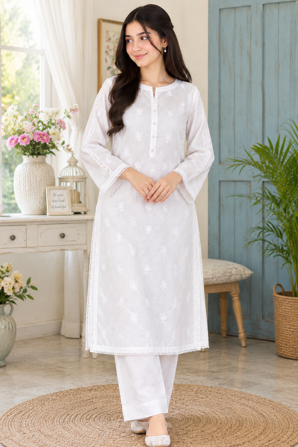 Pure White Chiken kaari Lawn - Women