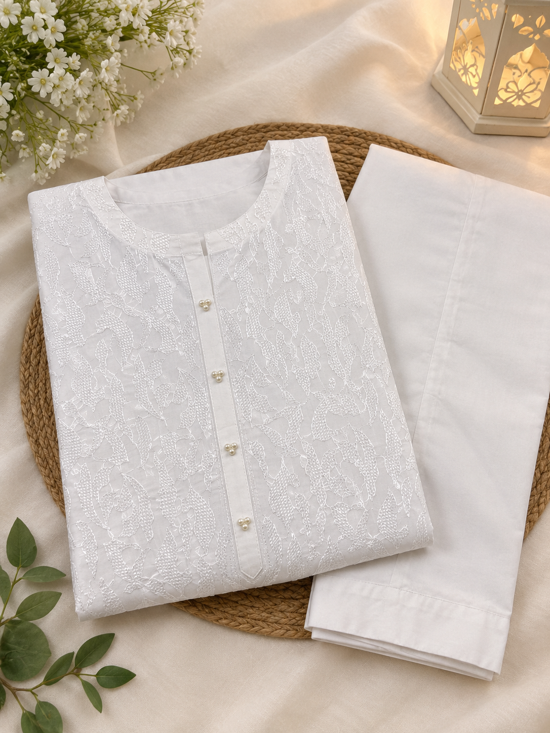 Premium Pure White Chikankari Lawn - Women