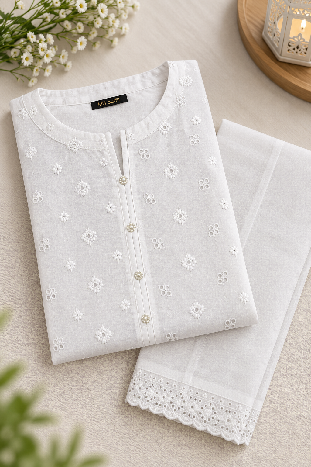 White Embroidered Chiken kaari Pure Lawn - Women