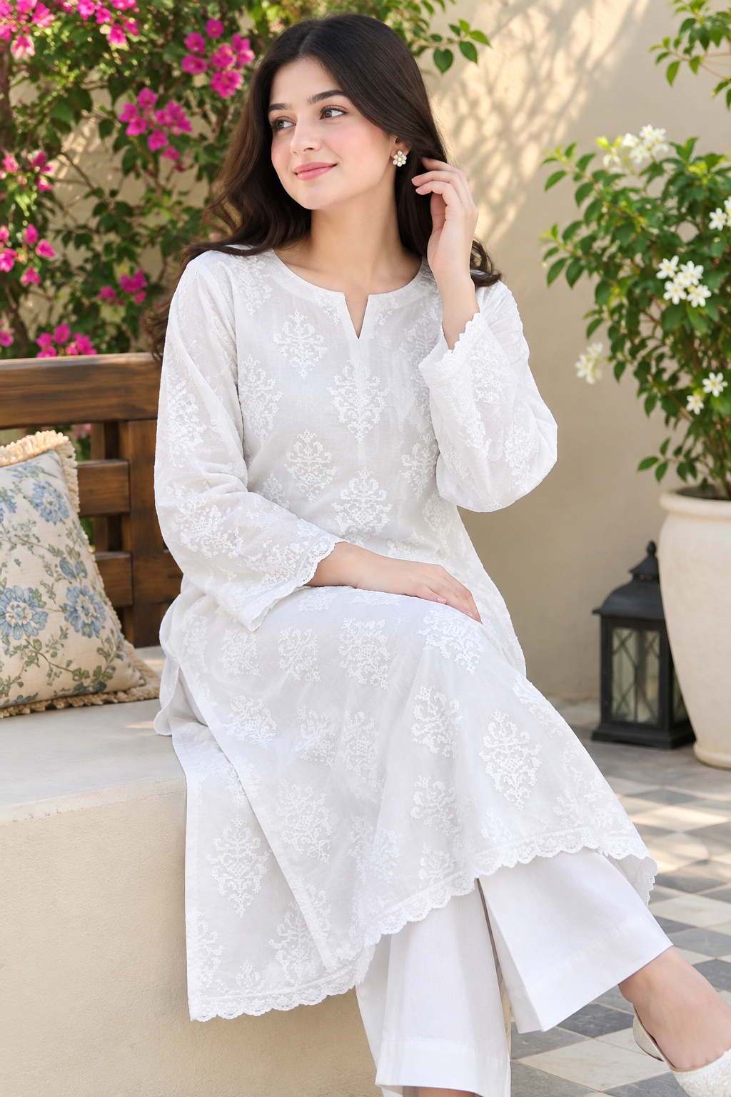 White Chiken Kaari Pure Lawn - Women