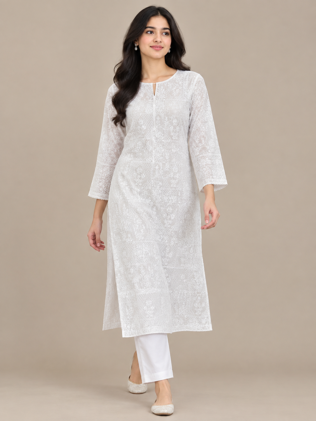 Premium White Chikankari Lawn - Women