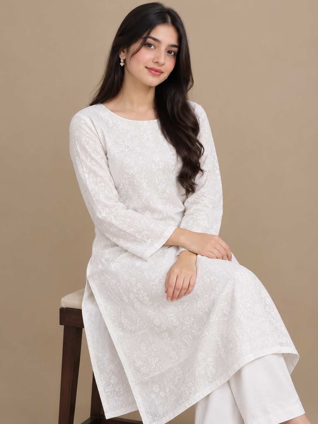 Premium White Chikankari Lawn - Women