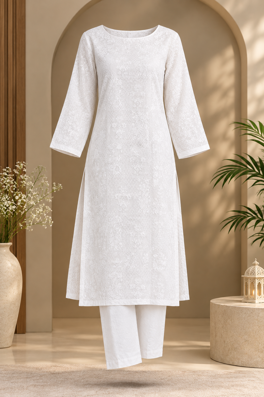 Premium White Chikankari Lawn - Women