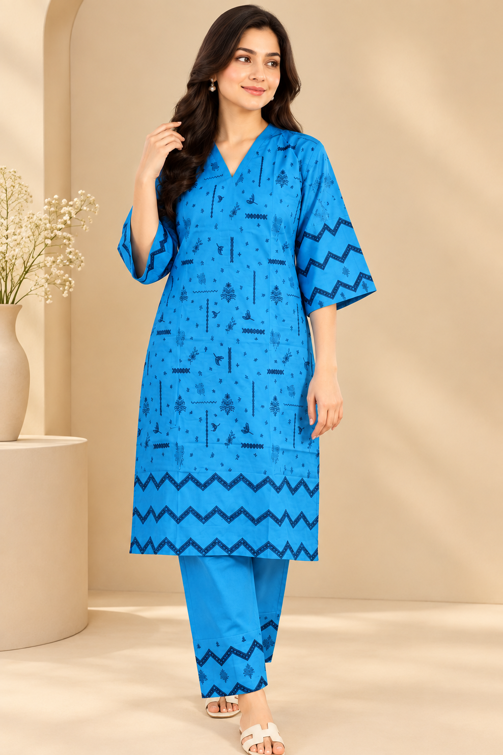Royal Blue Embroidered Lawn - Women