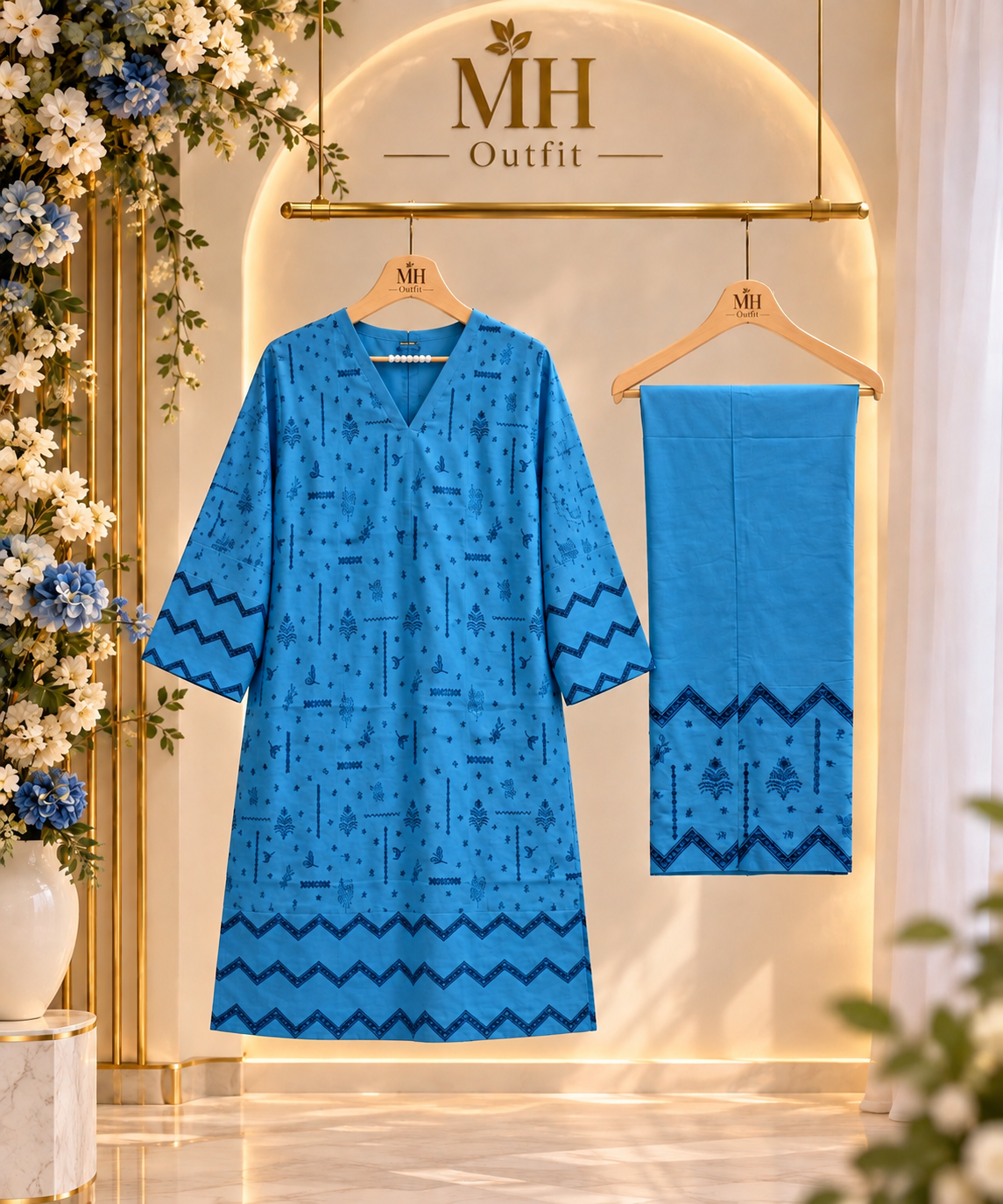 Royal Blue Embroidered Lawn - Women