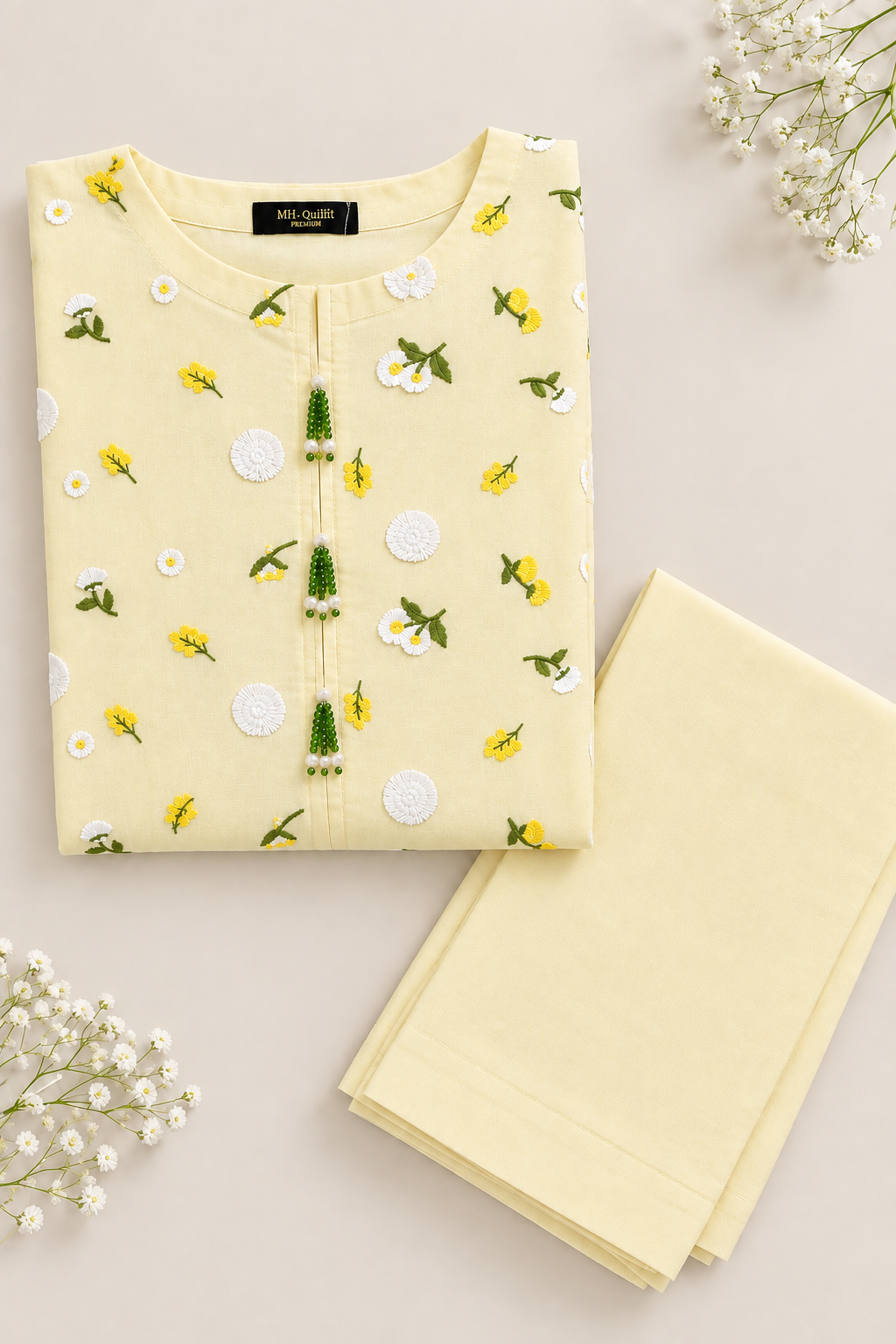 Lemon Yellow 3D Chikankari Pure Lawn - Women