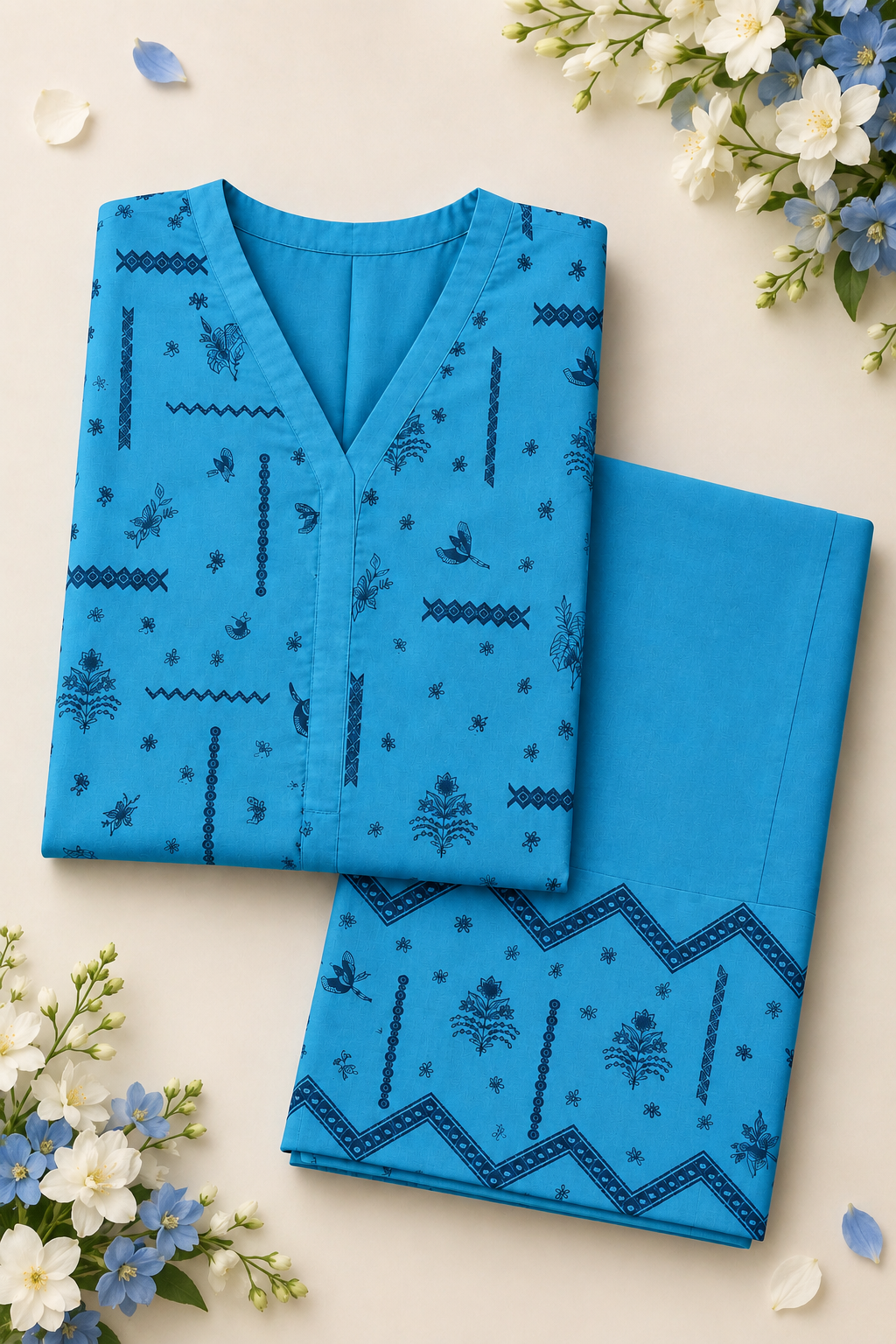 Royal Blue Embroidered Lawn - Women