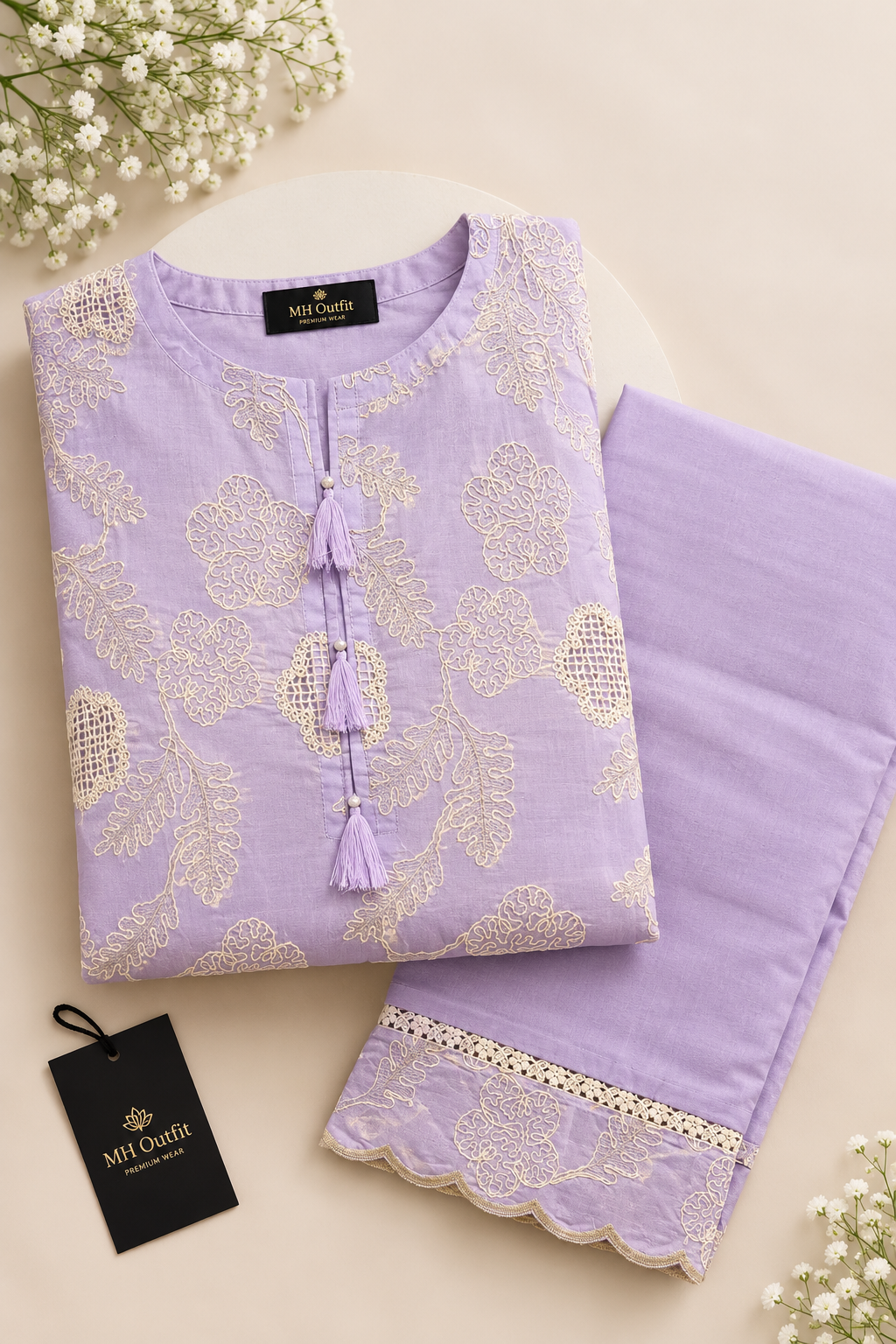 Lavender Purple Pure Embroidered Silk Lawn - Women