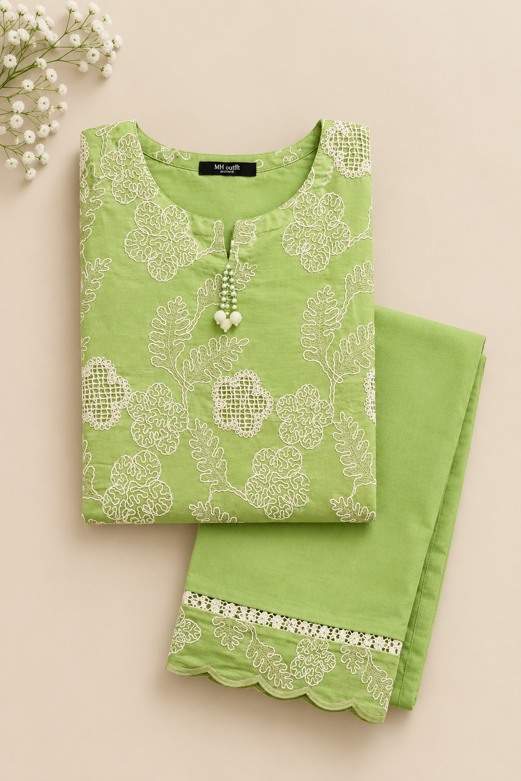 Pistachio Green Pure Embroidered Silk Lawn - Women
