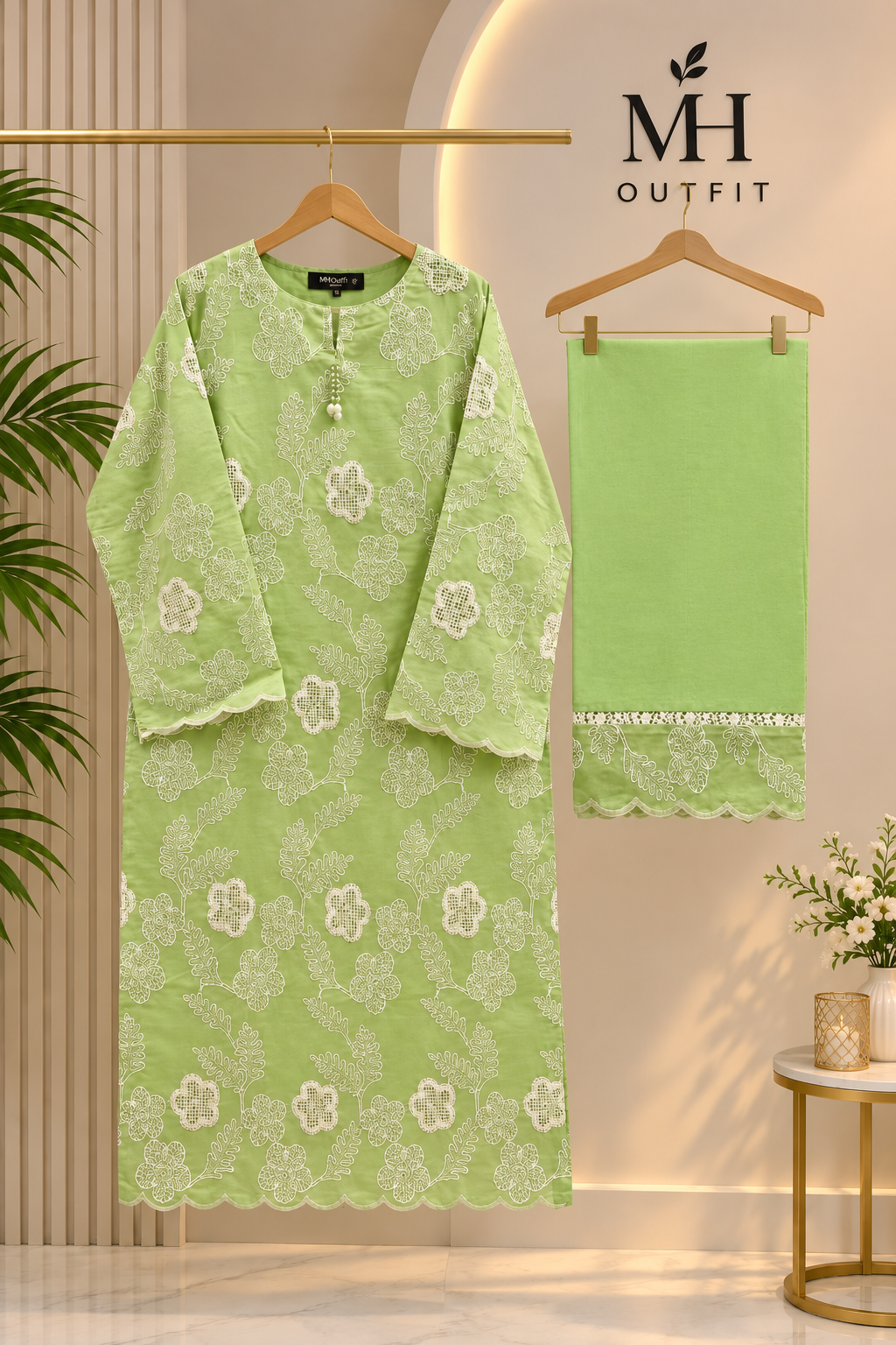 Pistachio Green Pure Embroidered Silk Lawn - Women