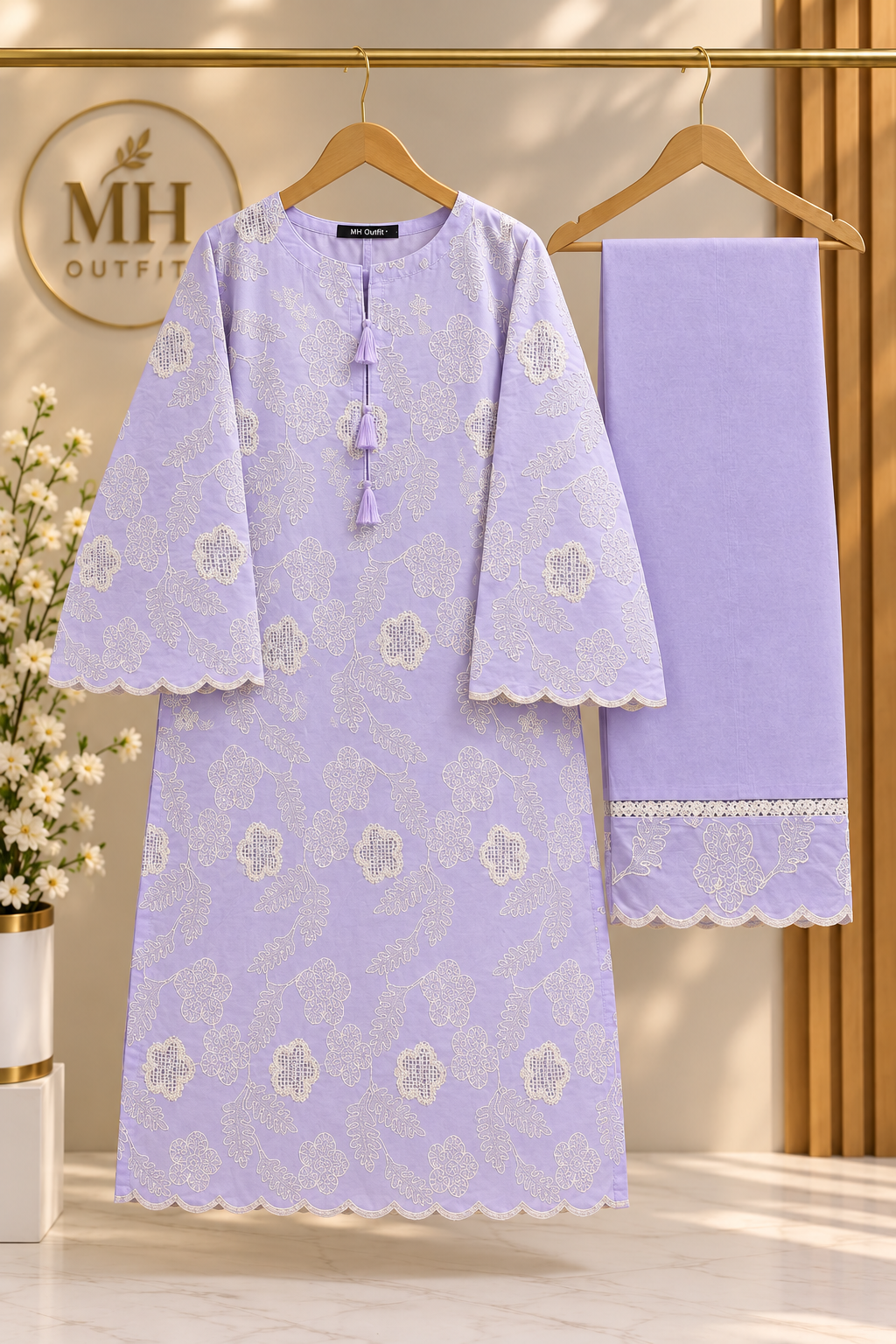 Lavender Purple Pure Embroidered Silk Lawn - Women