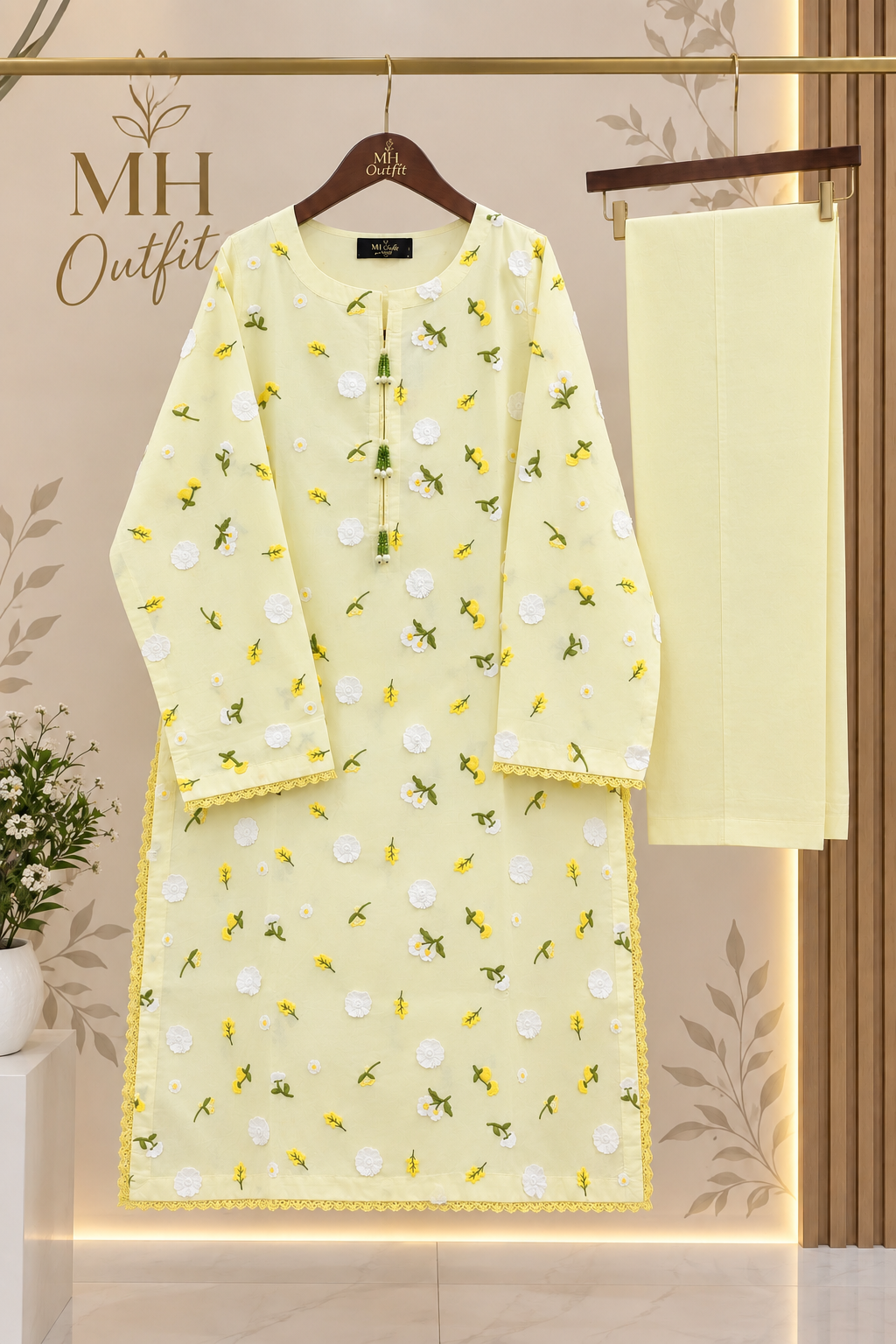 Lemon Yellow 3D Chikankari Pure Lawn - Women