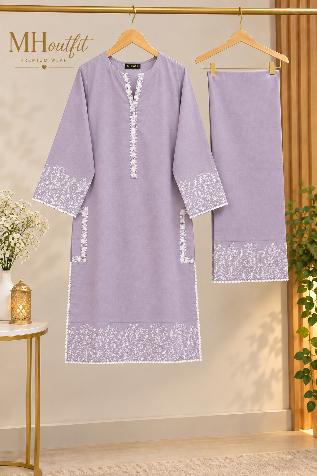 Mauve Purple Embroidered Pure Lawn - Women