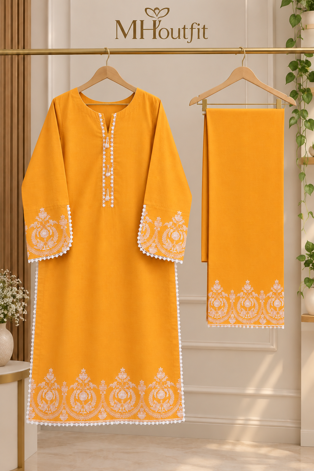 Mustard Gold Embroidered Pure Lawn - Women
