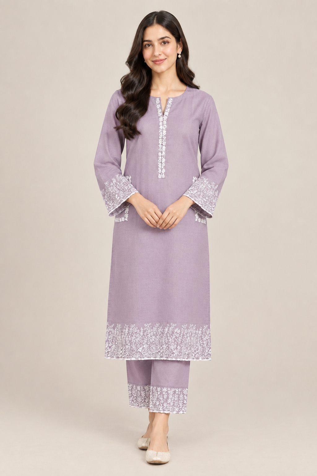 Mauve Purple Embroidered Pure Lawn - Women