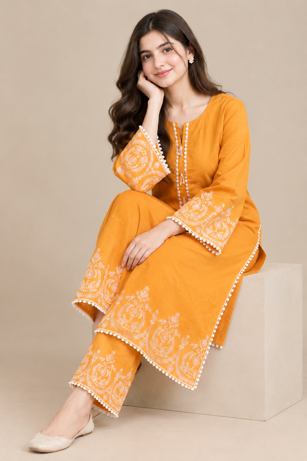 Mustard Gold Embroidered Pure Lawn - Women