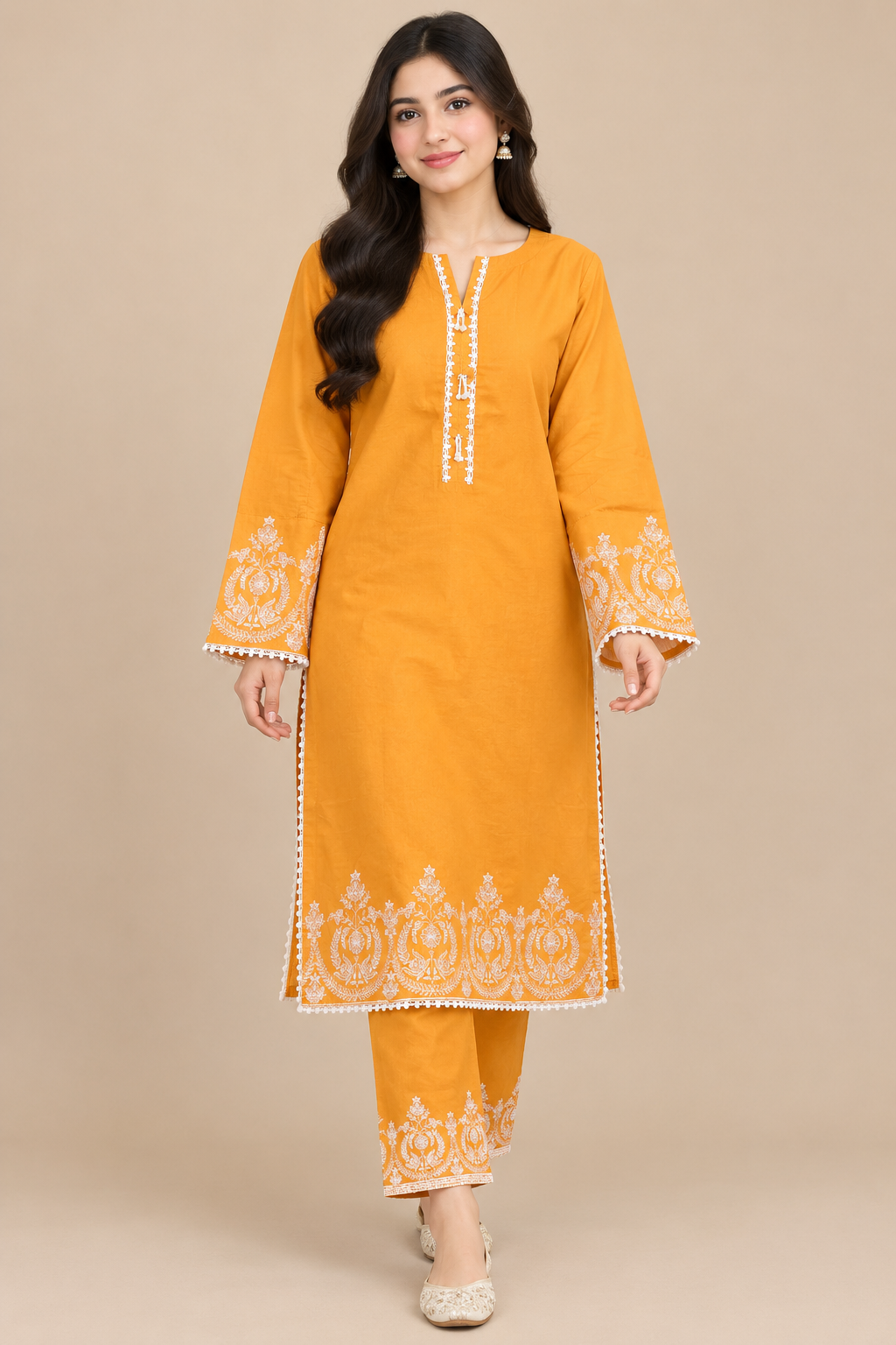Mustard Gold Embroidered Pure Lawn - Women