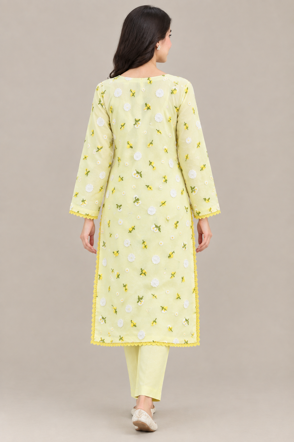 Lemon Yellow 3D Chikankari Pure Lawn - Women