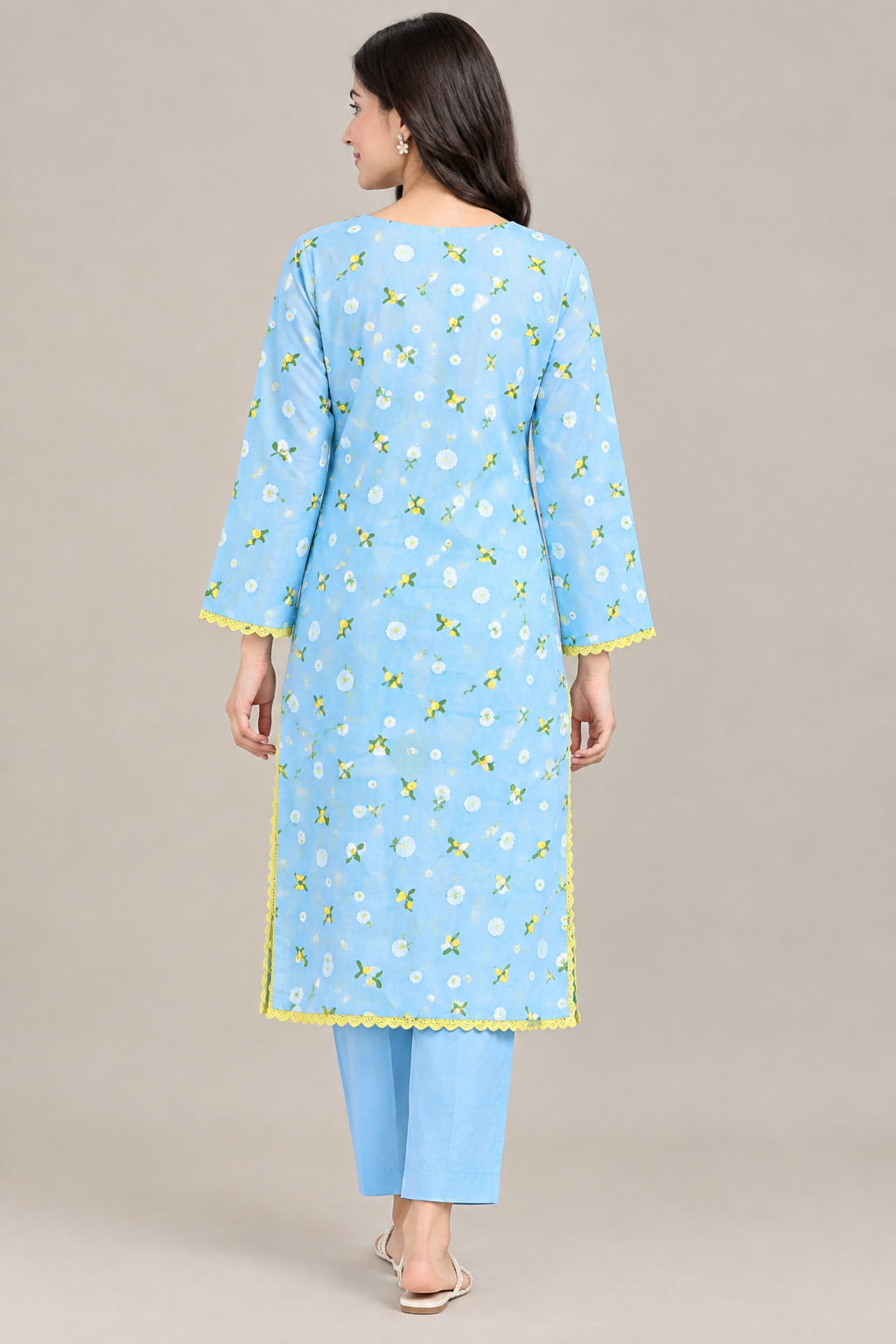 Sky Blue 3D Chikankari Pure Lawn - Women