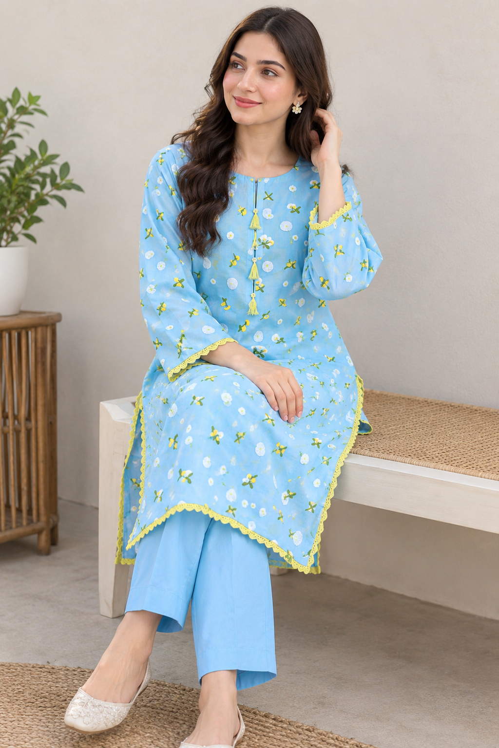 Sky Blue 3D Chikankari Pure Lawn - Women